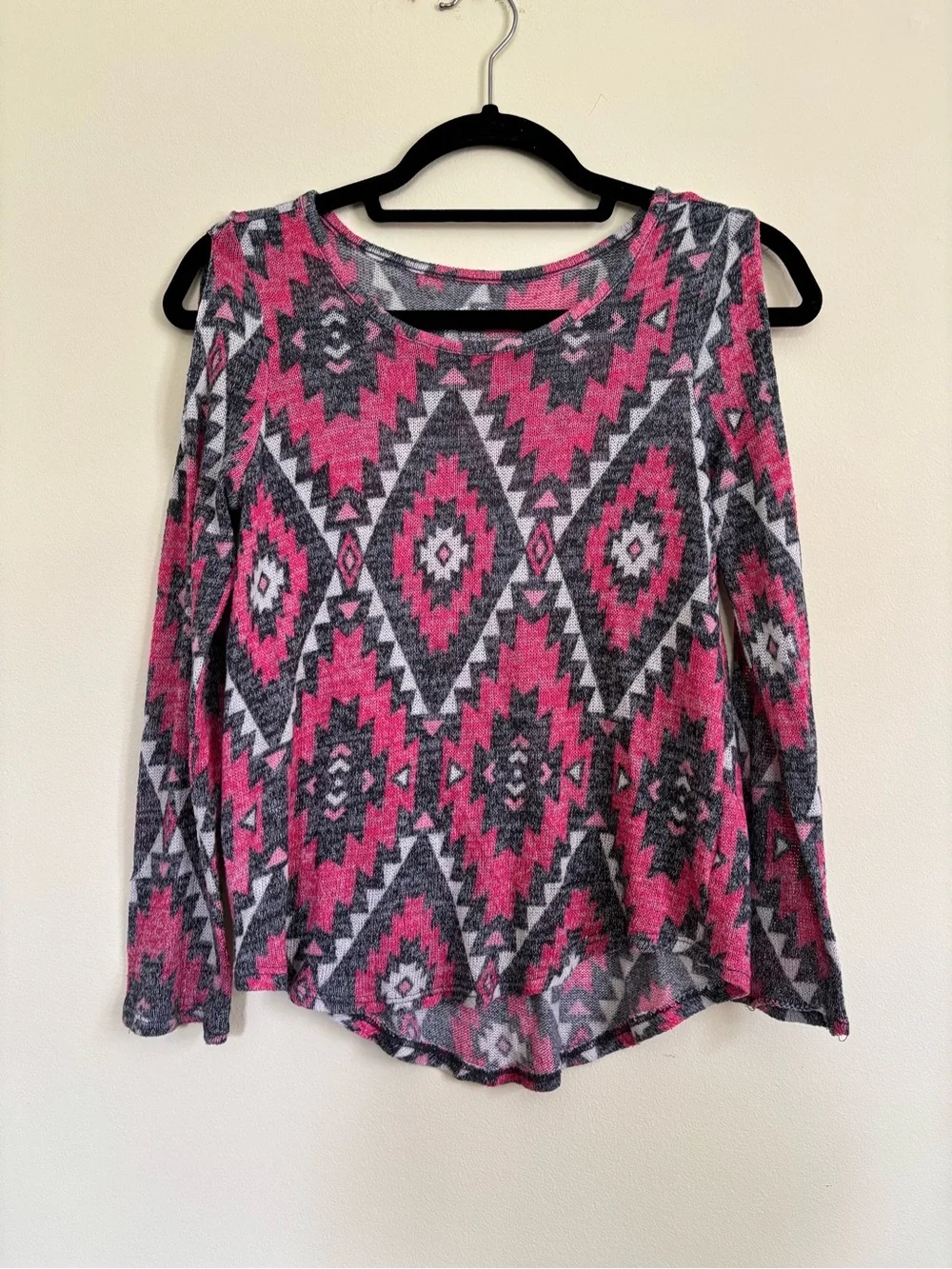 Justice Pink & Gray Aztec Cold-Shoulder Girls Sweater Top Size 10-12